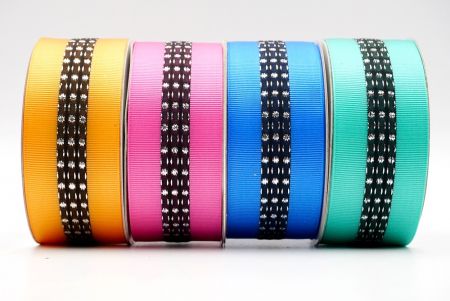 Metallic Mid-Dotted and Stitched Grosgrain Ribbon - Metallic Mid-Dotted and Stitched Grosgrain Ribbon
